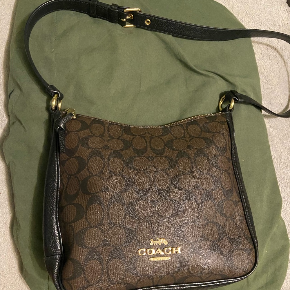 Coach Black and Brown Signature Shoulder Bag